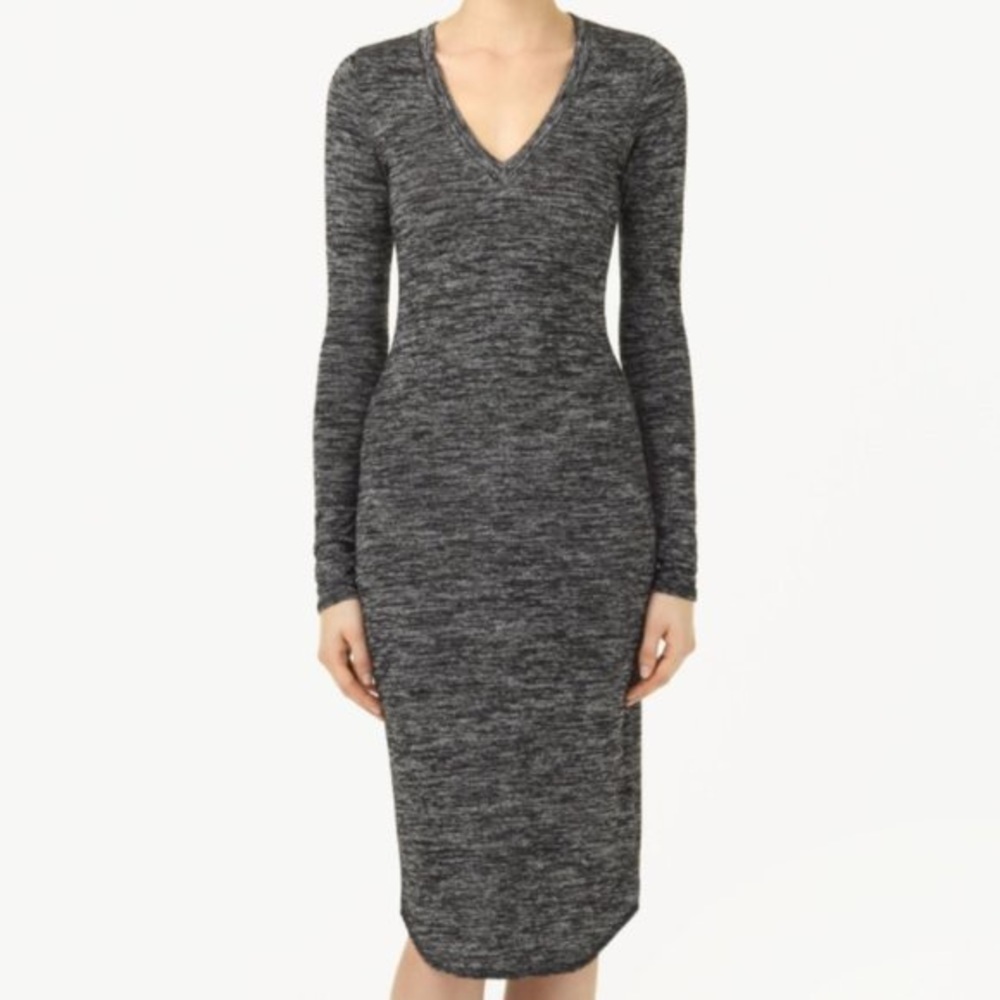 Aritzia Wilfred Free Lisiere Bodycon V-Neck Heathered Midi Dress